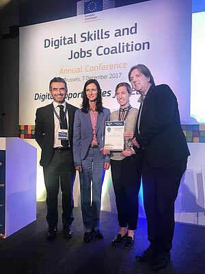Alessandro Bogliolo, Member of the Digital Skills and Jobs Coalition Governing Board Mariya Gabriel, EU Commissioner Digital Economy and Society Leslie Miller, Global Head of Public Policy and Government Relations at Google Marc Sundermann, Head of the Brussels Liaison Office; Vice President Government Relations at Bertelsmann